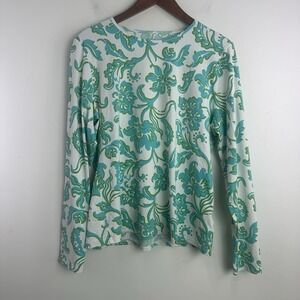 Lands End Rash Guard Swim Shirt Large 14-16 Womens Long Sleeve Floral Green